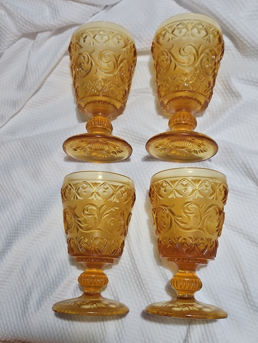 Amber Pressed Glass Goblets - Set of 4